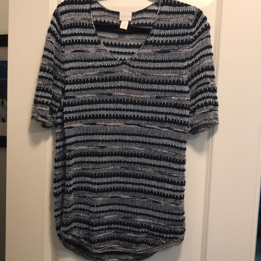 Chico’s blue and white striped sweater size 2